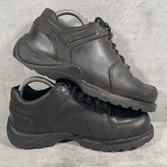 Harley Davidson Low Top Boots Mens Sz 8.5 Womens 10 Riding Black Leather Shoes - Picture 7 of 9